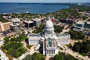 Aerial view of the city of Madison near Beloit, WI