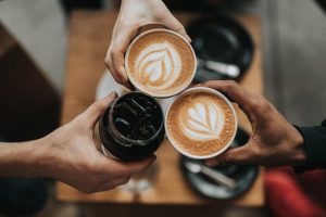 People drinking coffee at a shop near Chilton, WI