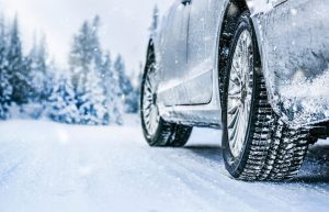 A car driving on snow near Beloit, Wisconsin